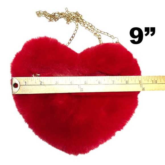 bag heart red furry small pocket 4x6.6 removable chain strap - Picture 5 of 12